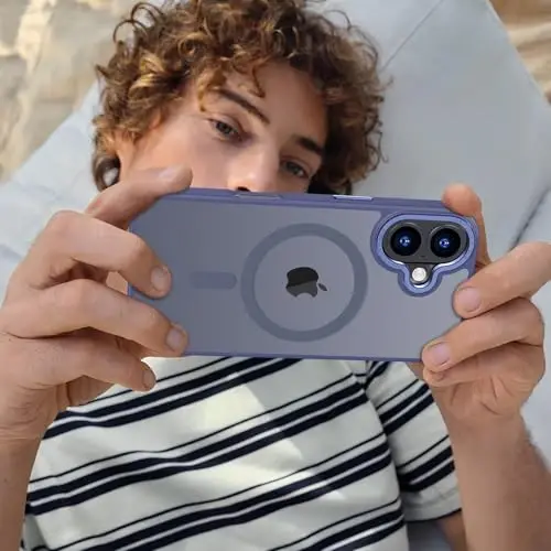 Anuck Case for iPhone 16 Case Magnetic Phone Case Compatible with MagSafe, Soft TPU Bumper Hard Translucent Matte Back Slim Fit Shockproof Protective Cover for Men Women Girls - Blue - 6