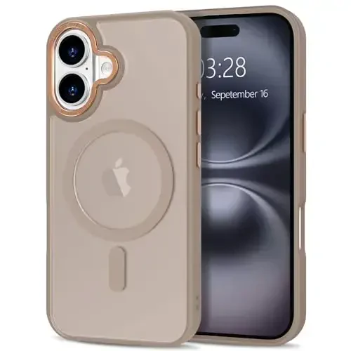 Anuck Case for iPhone 16 Case Magnetic Phone Case Compatible with MagSafe, Soft TPU Bumper Hard Translucent Matte Back Slim Fit Shockproof Protective Cover for Men Women Girls - Brown 