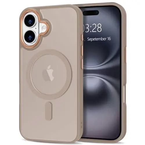 Anuck Case for iPhone 16 Case Magnetic Phone Case Compatible with MagSafe, Soft TPU Bumper Hard Translucent Matte Back Slim Fit Shockproof Protective Cover for Men Women Girls - Brown - 1
