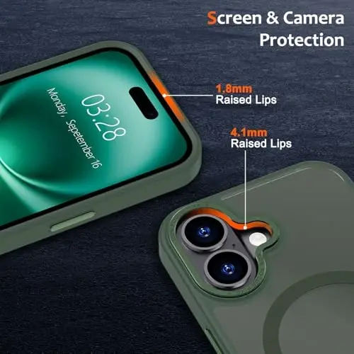 Anuck Case for iPhone 16 Case Magnetic Phone Case Compatible with MagSafe, Soft TPU Bumper Hard Translucent Matte Back Slim Fit Shockproof Protective Cover for Men Women Girls - Dark Green - 10