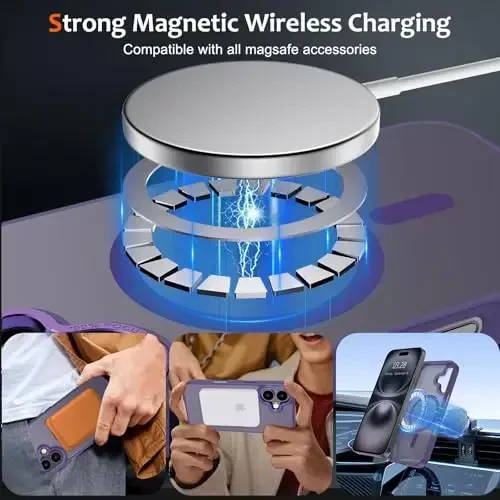 Anuck Case for iPhone 16 Case Magnetic Phone Case Compatible with MagSafe, Soft TPU Bumper Hard Translucent Matte Back Slim Fit Shockproof Protective Cover for Men Women Girls - Dark Purple - 2