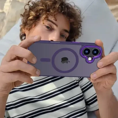 Anuck Case for iPhone 16 Case Magnetic Phone Case Compatible with MagSafe, Soft TPU Bumper Hard Translucent Matte Back Slim Fit Shockproof Protective Cover for Men Women Girls - Dark Purple - 6