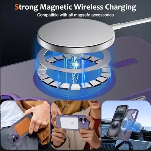 Anuck Case for iPhone 16 Case Magnetic Phone Case Compatible with MagSafe, Soft TPU Bumper Hard Translucent Matte Back Slim Fit Shockproof Protective Cover for Men Women Girls - Dark Purple - 2