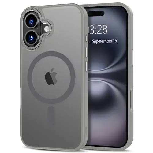 Anuck Case for iPhone 16 Case Magnetic Phone Case Compatible with MagSafe, Soft TPU Bumper Hard Translucent Matte Back Slim Fit Shockproof Protective Cover for Men Women Girls - Gray 