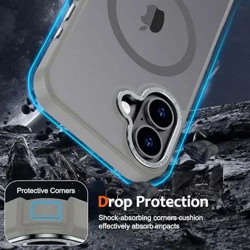 Anuck Case for iPhone 16 Case Magnetic Phone Case Compatible with MagSafe, Soft TPU Bumper Hard Translucent Matte Back Slim Fit Shockproof Protective Cover for Men Women Girls - Gray - 4