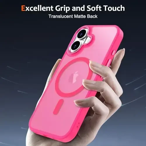 Anuck Case for iPhone 16 Case Magnetic Phone Case Compatible with MagSafe, Soft TPU Bumper Hard Translucent Matte Back Slim Fit Shockproof Protective Cover for Men Women Girls - Hot Pink - 5