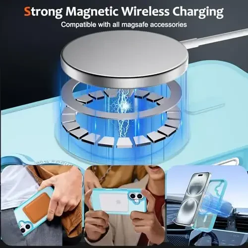 Anuck Case for iPhone 16 Case Magnetic Phone Case Compatible with MagSafe, Soft TPU Bumper Hard Translucent Matte Back Slim Fit Shockproof Protective Cover for Men Women Girls - Lake Blue - 2