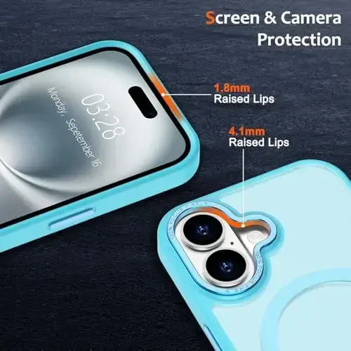 Anuck Case for iPhone 16 Case Magnetic Phone Case Compatible with MagSafe, Soft TPU Bumper Hard Translucent Matte Back Slim Fit Shockproof Protective Cover for Men Women Girls - Lake Blue - 3