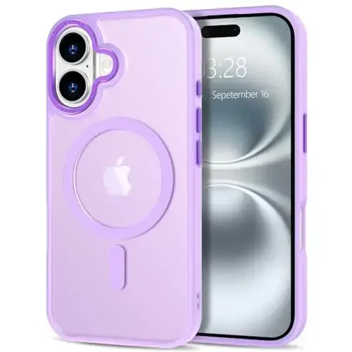 Anuck Case for iPhone 16 Case Magnetic Phone Case Compatible with MagSafe, Soft TPU Bumper Hard Translucent Matte Back Slim Fit Shockproof Protective Cover for Men Women Girls - Light Purple - 1