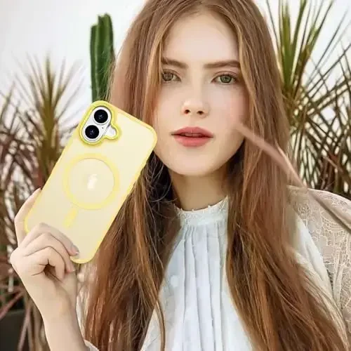 Anuck Case for iPhone 16 Case Magnetic Phone Case Compatible with MagSafe, Soft TPU Bumper Hard Translucent Matte Back Slim Fit Shockproof Protective Cover for Men Women Girls - Yellow - 6