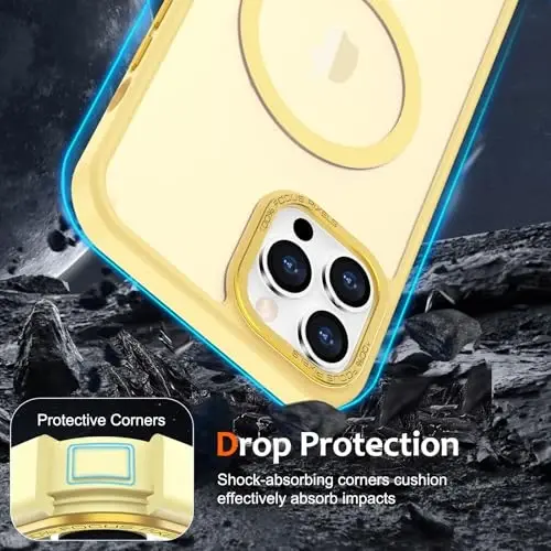 Anuck Case for iPhone 16 Case Magnetic Phone Case Compatible with MagSafe, Soft TPU Bumper Hard Translucent Matte Back Slim Fit Shockproof Protective Cover for Men Women Girls - Yellow - 4