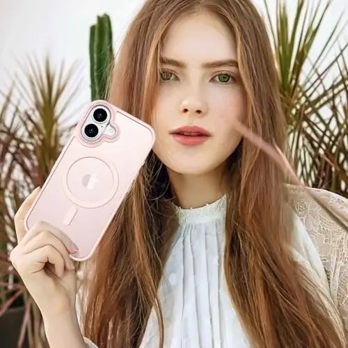 Anuck Case for iPhone 16 Case MagSafe bilan mos keladigan magnit telefon qutisi, yumshoq TPU bamperi qattiq shaffof mat orqa Slim Fit zarbga chidamli himoya qopqog'i erkaklar ayollar qizlar uchun - Pushti - 6