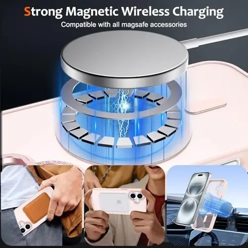 Anuck Case for iPhone 16 Case MagSafe bilan mos keladigan magnit telefon qutisi, yumshoq TPU bamperi qattiq shaffof mat orqa Slim Fit zarbga chidamli himoya qopqog'i erkaklar ayollar qizlar uchun - Pushti - 2