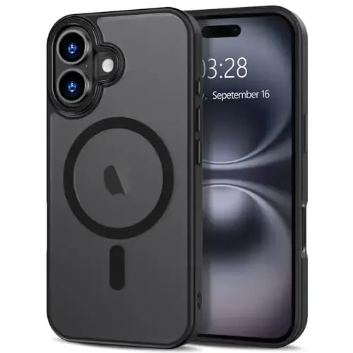 Anuck Case for iPhone 16 Plus Case Magnetic Phone Case Compatible with MagSafe, Soft TPU Bumper Hard Translucent Matte Back Slim Fit Shockproof Protective Cover for Men Women Girls - Black 