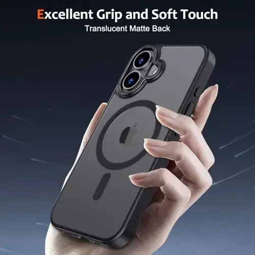 Anuck Case for iPhone 16 Plus Case Magnetic Phone Case Compatible with MagSafe, Soft TPU Bumper Hard Translucent Matte Back Slim Fit Shockproof Protective Cover for Men Women Girls - Black - 5