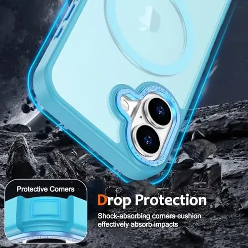 Anuck Case for iPhone 16 Plus Case Magnetic Phone Case Compatible with MagSafe, Soft TPU Bumper Hard Translucent Matte Back Slim Fit Shockproof Protective Cover for Men Women Girls - Lake Blue - 10