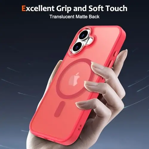 Anuck Case for iPhone 16 Plus Case Magnetic Phone Case Compatible with MagSafe, Soft TPU Bumper Hard Translucent Matte Back Slim Fit Shockproof Protective Cover for Men Women Girls - Light Red - 5