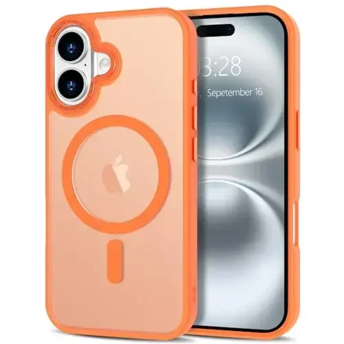 Anuck Case for iPhone 16 Plus Case Magnetic Phone Case Compatible with MagSafe, Soft TPU Bumper Hard Translucent Matte Back Slim Fit Shockproof Protective Cover for Men Women Girls - Orange - 12