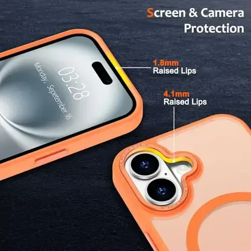 Anuck Case for iPhone 16 Plus Case Magnetic Phone Case Compatible with MagSafe, Soft TPU Bumper Hard Translucent Matte Back Slim Fit Shockproof Protective Cover for Men Women Girls - Orange - 3