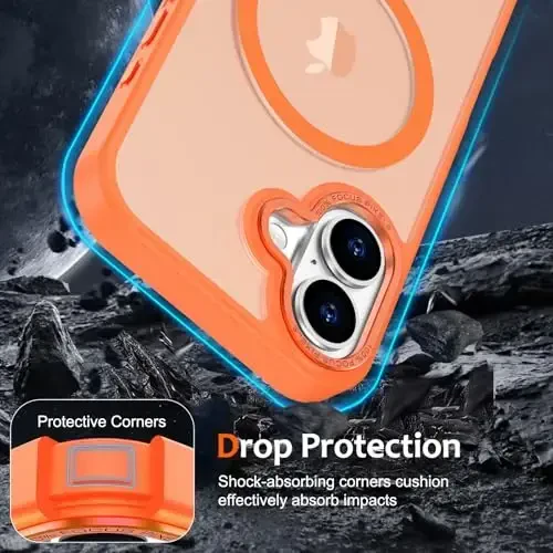 Anuck Case for iPhone 16 Plus Case Magnetic Phone Case Compatible with MagSafe, Soft TPU Bumper Hard Translucent Matte Back Slim Fit Shockproof Protective Cover for Men Women Girls - Orange - 4