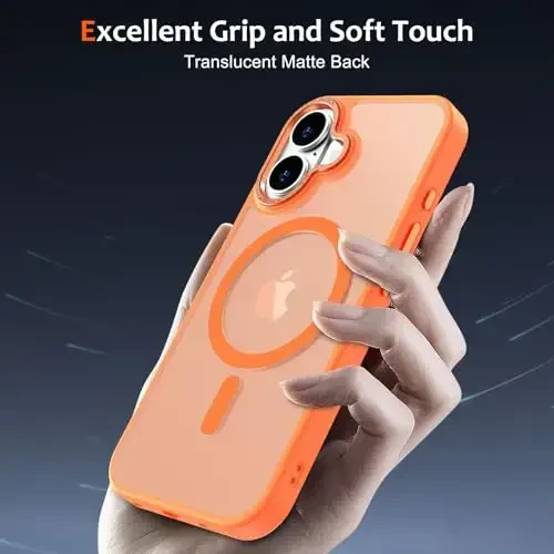 Anuck Case for iPhone 16 Plus Case Magnetic Phone Case Compatible with MagSafe, Soft TPU Bumper Hard Translucent Matte Back Slim Fit Shockproof Protective Cover for Men Women Girls - Orange - 5