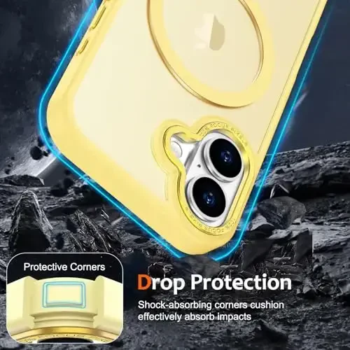 Anuck Case for iPhone 16 Plus Case Magnetic Phone Case Compatible with MagSafe, Soft TPU Bumper Hard Translucent Matte Back Slim Fit Shockproof Protective Cover for Men Women Girls - Yellow - 9