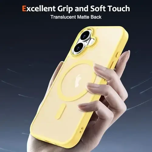 Anuck Case for iPhone 16 Plus Case Magnetic Phone Case Compatible with MagSafe, Soft TPU Bumper Hard Translucent Matte Back Slim Fit Shockproof Protective Cover for Men Women Girls - Yellow - 8