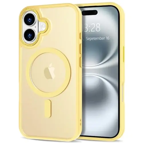 Anuck Case for iPhone 16 Plus Case Magnetic Phone Case Compatible with MagSafe, Soft TPU Bumper Hard Translucent Matte Back Slim Fit Shockproof Protective Cover for Men Women Girls - Yellow 
