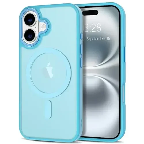 Anuck Case for iPhone 16 Plus Case Magnetic Phone Case MagSafe bilan mos keladigan, Yumshoq TPU Bumper Qattiq yarim shaffof Matte Back Slim Fit zarbga chidamli himoya qopqog'i erkaklar ayollar qizlar uchun - Lake Blue - 1
