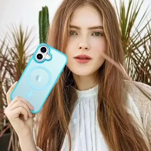 Anuck Case for iPhone 16 Plus Case Magnetic Phone Case MagSafe bilan mos keladigan, Yumshoq TPU Bumper Qattiq yarim shaffof Matte Back Slim Fit zarbga chidamli himoya qopqog'i erkaklar ayollar qizlar uchun - Lake Blue - 9