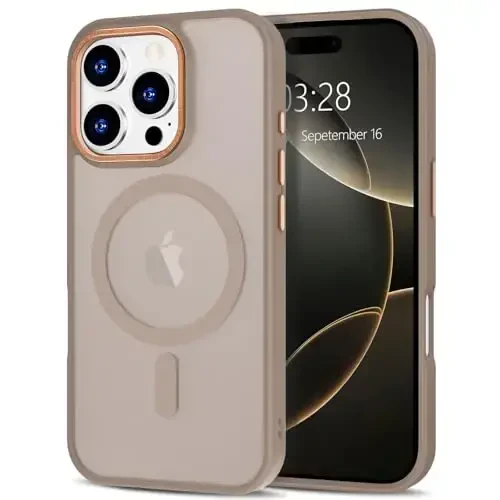 Anuck Case for iPhone 16 Pro Case Magnetic Phone Case Compatible with MagSafe, Soft TPU Bumper Hard Translucent Matte Back Slim Fit Shockproof Protective Cover for Men Women Girls - Brown - ANUCK
