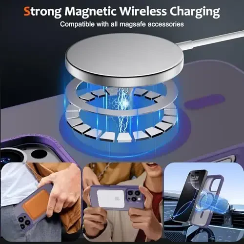 Anuck Case for iPhone 16 Pro Case Magnetic Phone Case Compatible with MagSafe, Soft TPU Bumper Hard Translucent Matte Back Slim Fit Shockproof Protective Cover for Men Women Girls - Dark Purple - 2