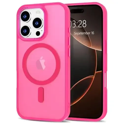Anuck Case for iPhone 16 Pro Case Magnetic Phone Case Compatible with MagSafe, Soft TPU Bumper Hard Translucent Matte Back Slim Fit Shockproof Protective Cover for Men Women Girls - Hot Pink - 1