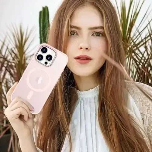 Anuck Case for iPhone 16 Pro Case Magnetic Phone Case Compatible with MagSafe, Soft TPU Bumper Hard Translucent Matte Back Slim Fit Shockproof Protective Cover for Men Women Girls - Pink - 6