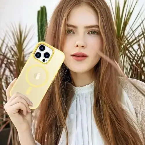 Anuck Case for iPhone 16 Pro Case Magnetic Phone Case Compatible with MagSafe, Soft TPU Bumper Hard Translucent Matte Back Slim Fit Shockproof Protective Cover for Men Women Girls - Yellow - 6