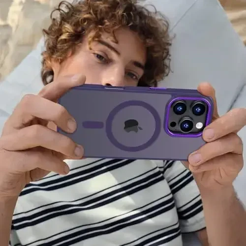 Anuck Case for iPhone 16 Pro Case Magnetic Phone Case MagSafe bilan mos, Yumshoq TPU Bumper Qattiq Yarim shaffof Matte Orqa Slim Fit Zarba o'tkazmaydigan Himoya Qopqog'i Erkaklar Ayollar Qizlar uchun - To'q binafsha - 6