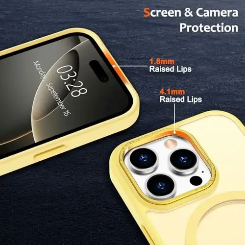 Anuck Case for iPhone 16 Pro Case MagSafe bilan mos keladigan magnit telefon qutisi, Yumshoq TPU Bamper Qattiq Yarim Shaffof Mat Orqa Yupqa Zarba o'tkazmaydigan himoya qopqog'i Erkaklar Ayollar Qizlar uchun - Sariq - 3