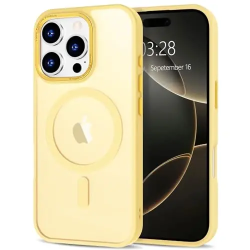 Anuck Case for iPhone 16 Pro Case MagSafe bilan mos keladigan magnit telefon qutisi, Yumshoq TPU Bamper Qattiq Yarim Shaffof Mat Orqa Yupqa Zarba o'tkazmaydigan himoya qopqog'i Erkaklar Ayollar Qizlar uchun - Sariq 