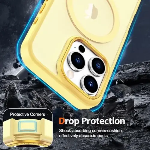Anuck Case for iPhone 16 Pro Case MagSafe bilan mos keladigan magnit telefon qutisi, Yumshoq TPU Bamper Qattiq Yarim Shaffof Mat Orqa Yupqa Zarba o'tkazmaydigan himoya qopqog'i Erkaklar Ayollar Qizlar uchun - Sariq - 4