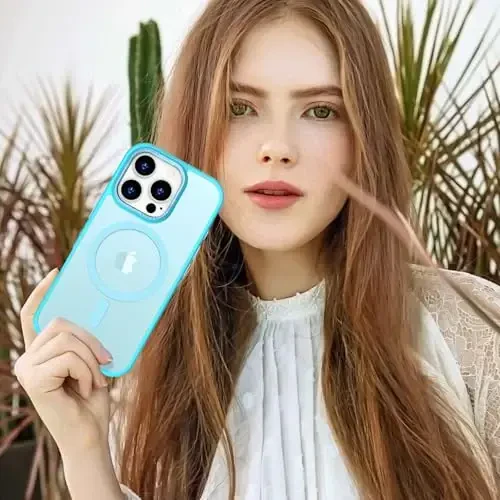 Anuck Case for iPhone 16 Pro Case MagSafe bilan mos keluvchi magnitli telefon g'ilofi, yumshoq TPU bumper qattiq shaffof mat orqa slim fit zarbga chidamli himoya qopqog'i erkaklar ayollar qizlar uchun - Ko'k ko'l - 6