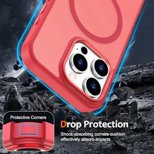 Anuck Case for iPhone 16 Pro Case MagSafe bilan mos keluvchi magnitli telefon qutisi, yumshoq TPU bamperli qattiq yarim shaffof mat orqa, ingichka, zarbga chidamli himoya qopqog'i erkaklar, ayollar va qizlar uchun - och qizil - 4