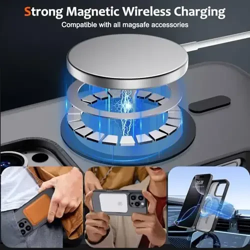 Anuck Case for iPhone 16 Pro Max Case Magnetic Phone Case Compatible with MagSafe, Soft TPU Bumper Hard Translucent Matte Back Slim Fit Shockproof Protective Cover for Men Women Girls - Black - 2