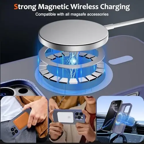 Anuck Case for iPhone 16 Pro Max Case Magnetic Phone Case Compatible with MagSafe, Soft TPU Bumper Hard Translucent Matte Back Slim Fit Shockproof Protective Cover for Men Women Girls - Blue - 2