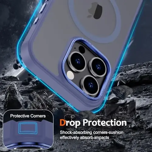 Anuck Case for iPhone 16 Pro Max Case Magnetic Phone Case Compatible with MagSafe, Soft TPU Bumper Hard Translucent Matte Back Slim Fit Shockproof Protective Cover for Men Women Girls - Blue - 4