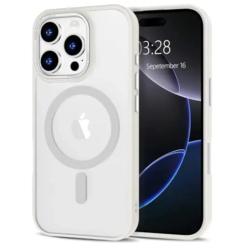 Anuck Case for iPhone 16 Pro Max Case Magnetic Phone Case Compatible with MagSafe, Soft TPU Bumper Hard Translucent Matte Back Slim Fit Shockproof Protective Cover for Men Women Girls - Cream White - 12