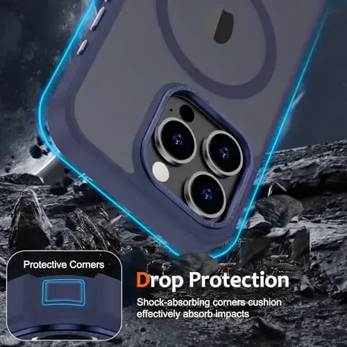 Anuck Case for iPhone 16 Pro Max Case Magnetic Phone Case Compatible with MagSafe, Soft TPU Bumper Hard Translucent Matte Back Slim Fit Shockproof Protective Cover for Men Women Girls - Dark Blue - 10