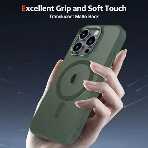 Anuck Case for iPhone 16 Pro Max Case Magnetic Phone Case Compatible with MagSafe, Soft TPU Bumper Hard Translucent Matte Back Slim Fit Shockproof Protective Cover for Men Women Girls - Dark Green - 9
