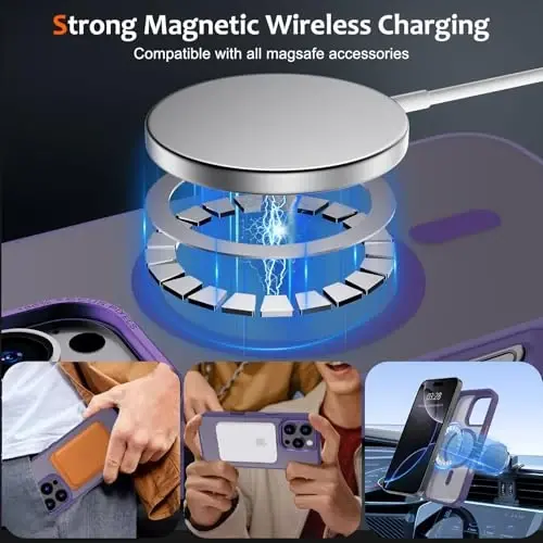 Anuck Case for iPhone 16 Pro Max Case Magnetic Phone Case Compatible with MagSafe, Soft TPU Bumper Hard Translucent Matte Back Slim Fit Shockproof Protective Cover for Men Women Girls - Dark Purple - 2