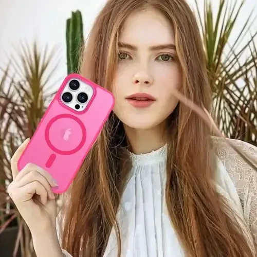 Anuck Case for iPhone 16 Pro Max Case Magnetic Phone Case Compatible with MagSafe, Soft TPU Bumper Hard Translucent Matte Back Slim Fit Shockproof Protective Cover for Men Women Girls - Hot Pink - 6