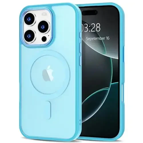 Anuck Case for iPhone 16 Pro Max Case Magnetic Phone Case Compatible with MagSafe, Soft TPU Bumper Hard Translucent Matte Back Slim Fit Shockproof Protective Cover for Men Women Girls - Lake Blue - 1